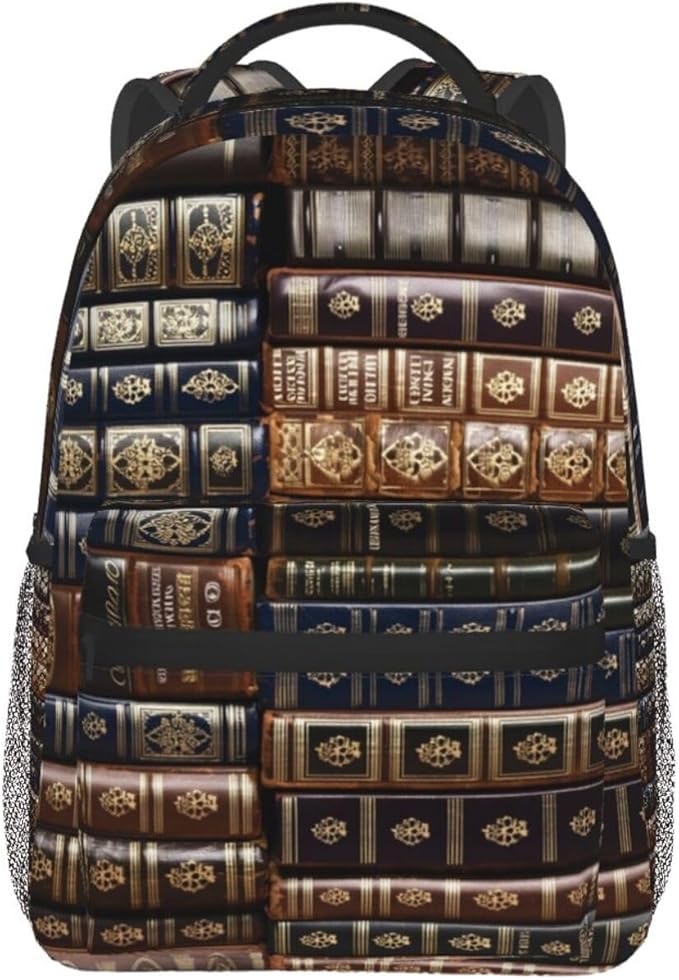 Men Women Lightweight Vintage Books Art Casual Daypack Large Capacity Bookbag With Adjustable Shoulder Straps for Gym Business Bicycle
