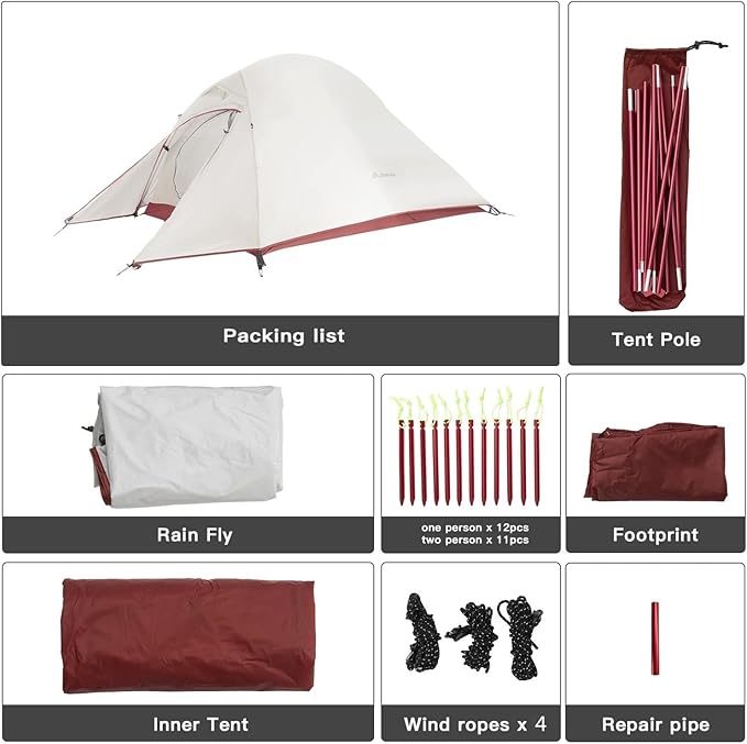Ultralight Camping Tent Backpack 20D Nylon Waterproof Outdoor Hiking Travel Cycling 1-2 Person