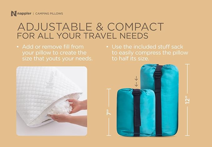 Gray Small Shredded Memory Foam Pillow for Travel and Camping - Compressible Medium Firm Bed Pillow, Breathable Cover, Machine Washable, Backpacking, Airplane and Car