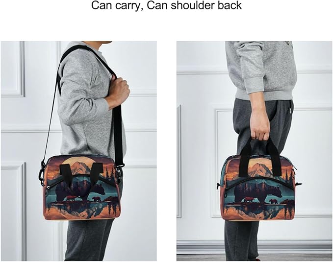 ALAZA Bear Mountain Moon Lunch Box for Men Women Adults Insulated Lunch Bag Cooler Bag with Adjustable Shoulder Strap for Work Picnic Travel