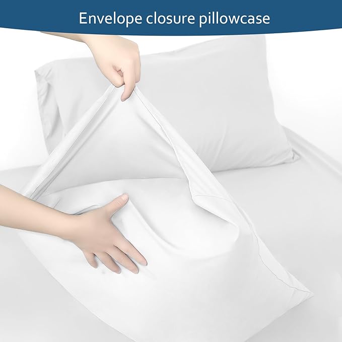 Extra Deep Pocket Air Mattress Twin Sheet Set White - 4 Piece Set Side Storage Pocket Fitted Sheet & Pillowcase & Flat Sheet - 16in to 24in Pillow Top Fits for Kids Air Bed Mattress