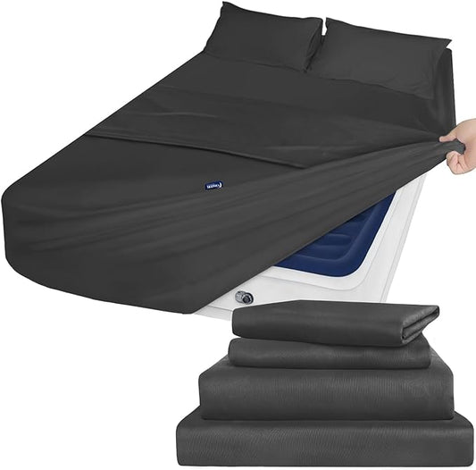 Deep Pocket King Sheet Set - King Size Sheets Set for Air Mattress - 4 Piece King Bedding Set Fade Resistant Fits 16in to 24in Pillow Top Air Bed Mattress - Black