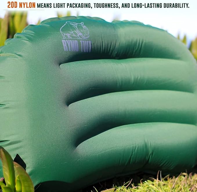 Inflatable Nylon Outdoor Camping Pillow For Neck Lumbar Support - Insulated Lightweight Inflatable Travel Pillow For Camping, Backpacking, Hiking & Traveling - Compact Carrying Case Included