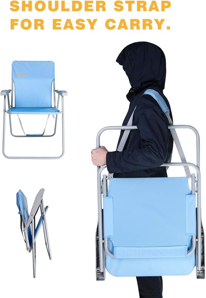 #WEJOY High Beach Chair for Adults, Lightweight Folding Camping Chairs with Hard Armrest,Shoulder Straps,Supports 300lbs for Outdoor Lawn Concert BBQ Park