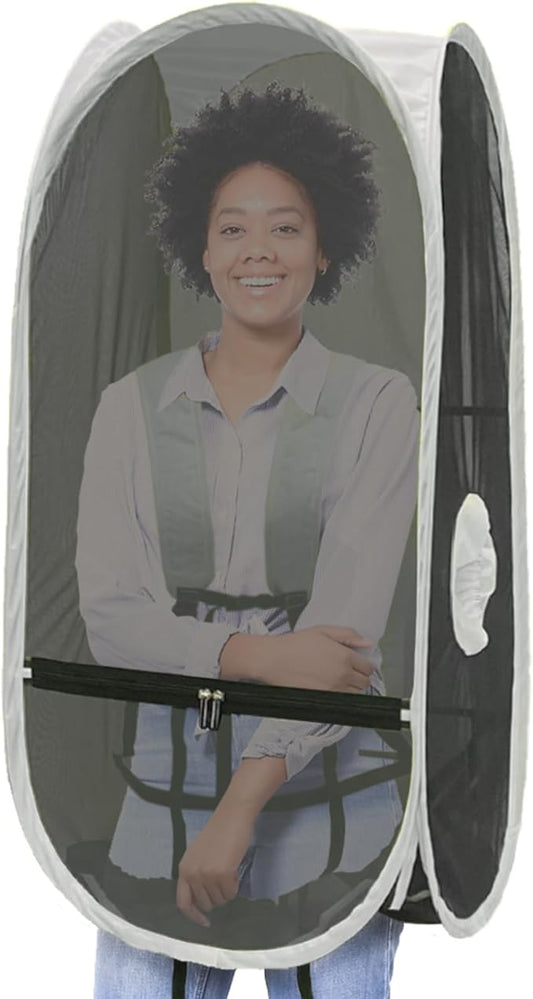 WeatherPod Short Bug-Screen Walking Pod – Pop-Up Wearable Mosquito & Bug Screen with Mesh – Fine Gauge, Fully Enclosed Personal Bubble – Dark Gray