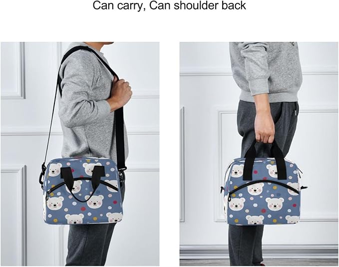 ALAZA Bear Dot Pattern Lunch Box for Men Women Adults Insulated Lunch Bag Cooler Bag with Adjustable Shoulder Strap for Work Picnic Travel