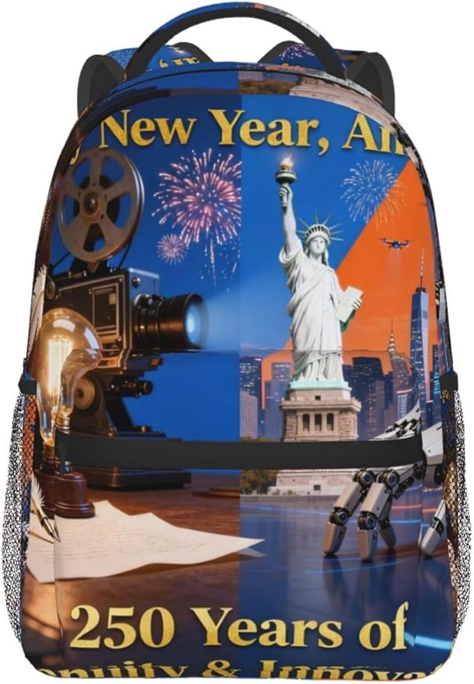 Men Women Lightweight America 250th Anniversary USA Patriotic Freedom Art Daypack Bookbag Big Capacity Carry On Bag With Side Pockets for Camping Travel Bicycle