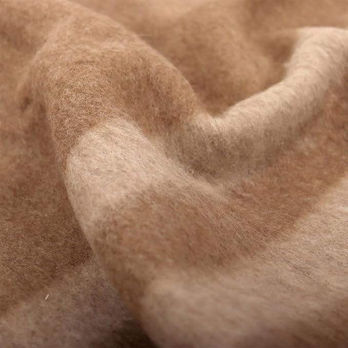 Thick Alpaca Wool Blanket Heavyweight for Camping or Indoors | Soft Peruvian Alpaca Wool Blankets (Desert Sand - Beige Stripes, Travel Size)
