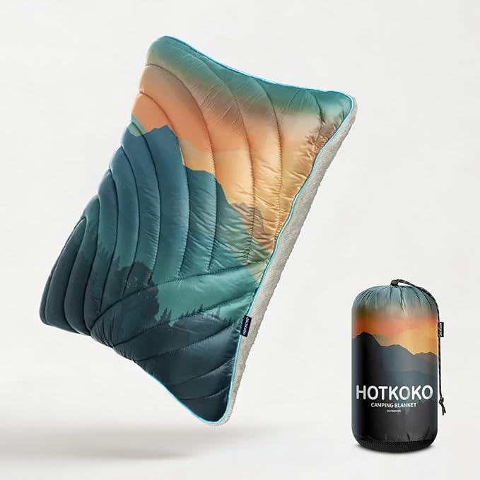 Camping Pillow, Sherpa Lining Travel Pillow Supportive Compressible Lightweight Camp Pillow with Storage Bag for Camping,Hiking,Backpacking,Airplane