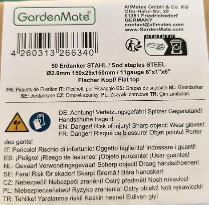 GardenMate Pack of 50 x 6''/150mm U-Shaped Multi-Purpose Steel Garden Securing Pegs - Ideal for securing Weed Fabric, Landscape Fabric, Netting, Ground Sheets and Fleece - Made of 2.9mm Steel Wire