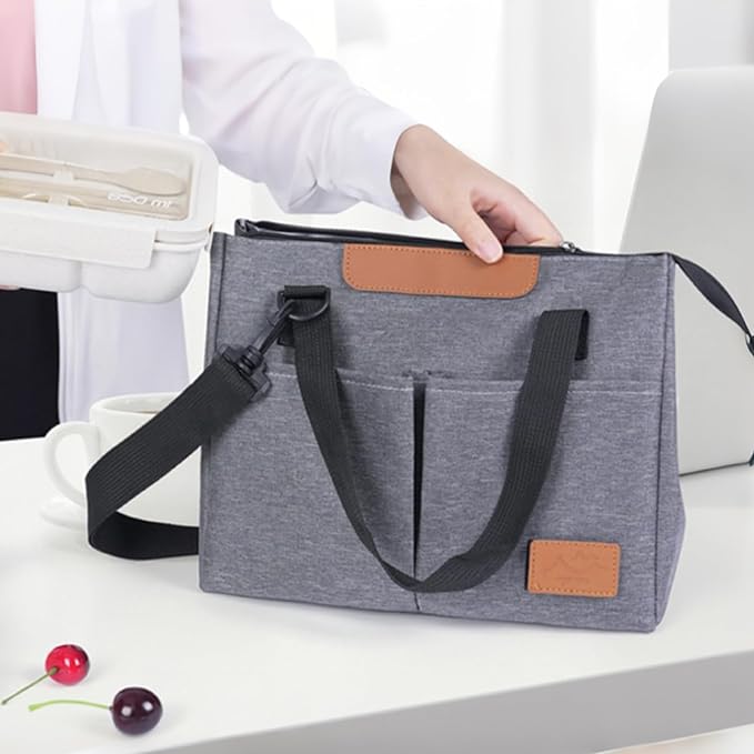 Lunch Bag Women Insulated Lunch Box Reusable Leakproof Large Spacious Cooler Tote for Women Men Adult with Removable Adhesive Decoration for Work Office Travel Picnic