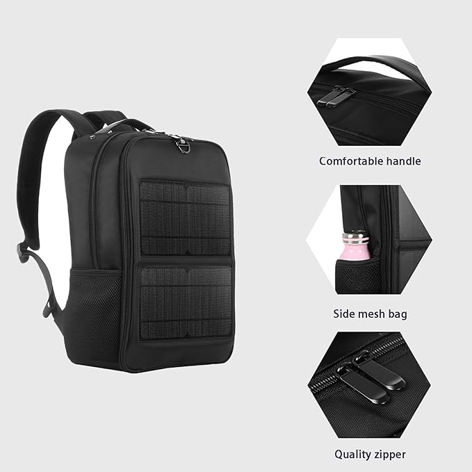 14W Solar Backpack - Waterproof, Smart USB Charging Backpack, Ergonomic Multifunction Laptop Bag Outdoor Hiking Backpack, Perfect for Business, Running, Biking
