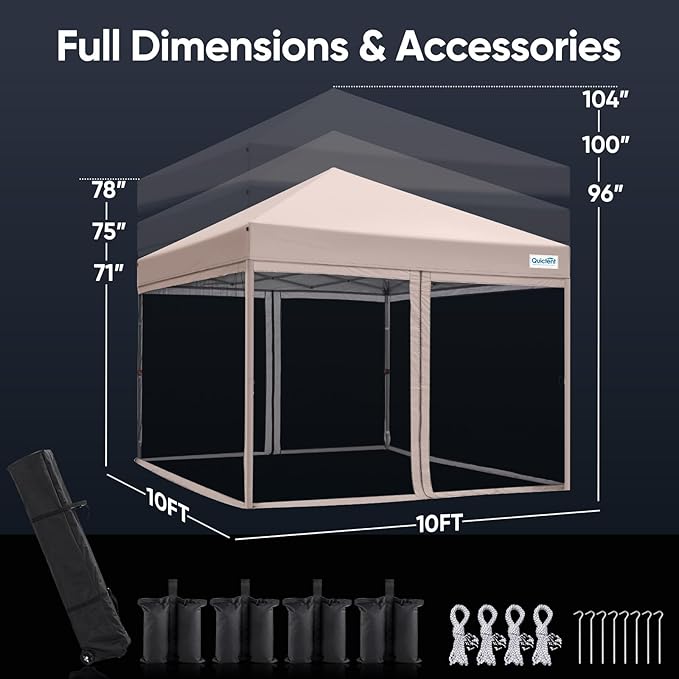 Quictent 10'x10' Pop up Screened Canopy Tent with Mosquito Netting, Portable Easy up Outdoor Screen House Shelter for Patio, Camping and Picnic, Includes Wheeled Carry Bag