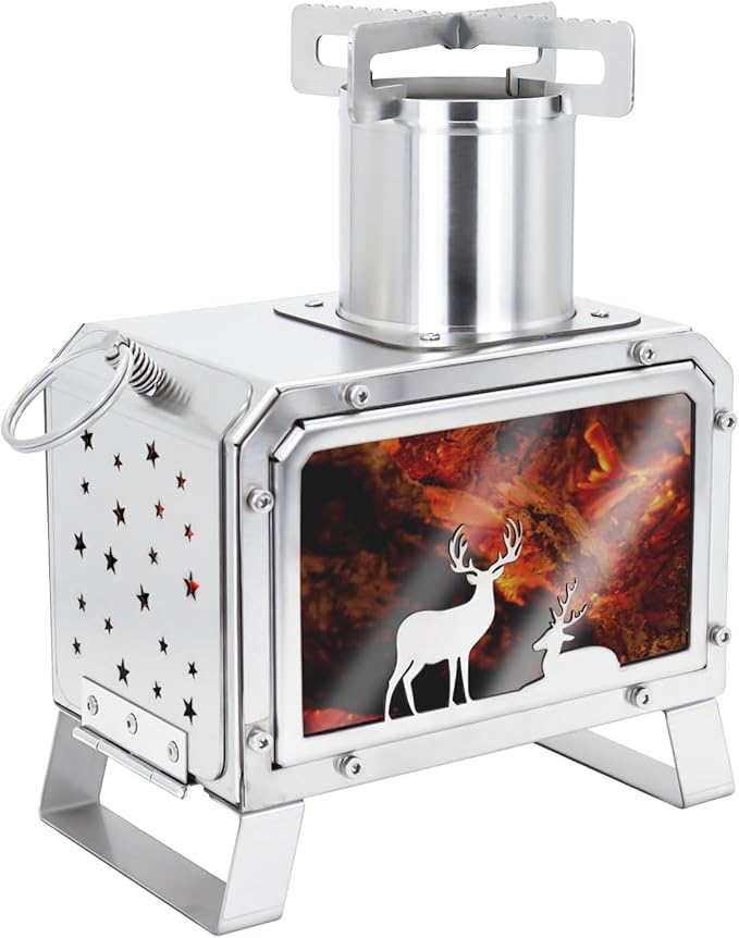 Portable Outdoor Camping Stove for Backpacking BBQ Hiking Picnic Cooking Stainless Steel Fire Stove(Small)