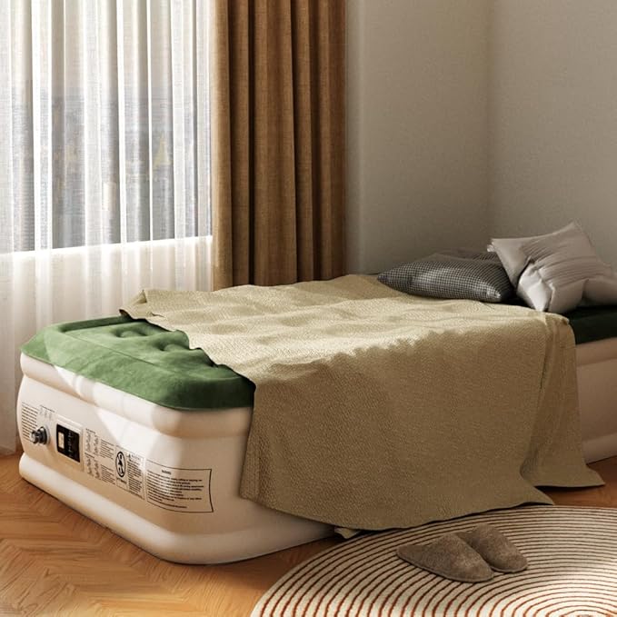 Twin Air Mattress with Built Pump, 18" Durable Blow Up Mattress Airbed, Comfortable Top Surface Inflatable Mattress for Camping Home & Portable Travel