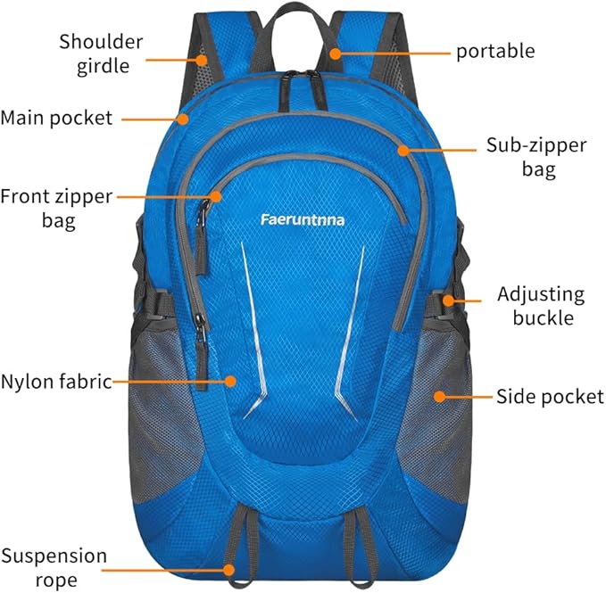 30L Large capacity Lightweight Packable Foldable Backpack,women and men Hiking backpack,Outdoors Travel Backpack (Blue)