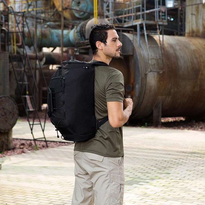Protector Plus Tactical Duffle Bag Men Sports Gym Backpack Military MOLLE Luggage Suitcase Travel Camping Outdoor Rucksack (Rain Cover & Patch Included), Brown, 35L