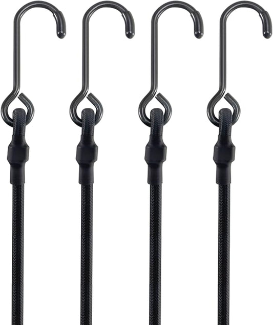 10'' Short Mini Heavy Duty Bungee Cords with 180 lbs Max Break Strength & Rust Resistant Steel Hooks, 8 Pcs Black Bungee Straps with Excellent UV Protection & 6mm Diameter, Perfect for Small Items
