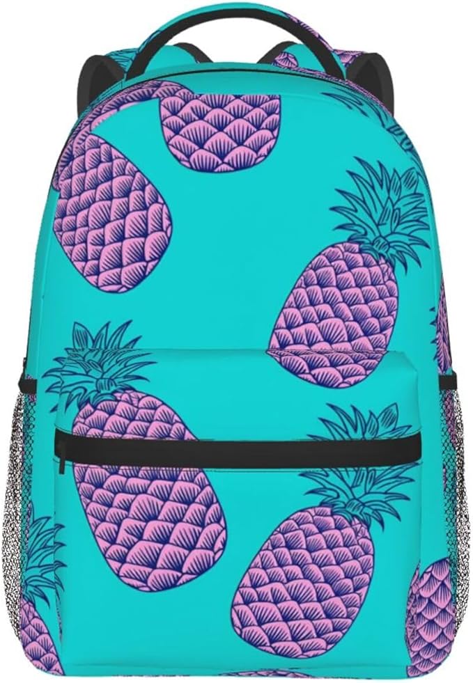 Daypack Backpack Anti-Theft Multipurpose Large Capacity Carry On Bag, Purple Pineapple Pattern Traveling Camping Backpack With Side Pockets