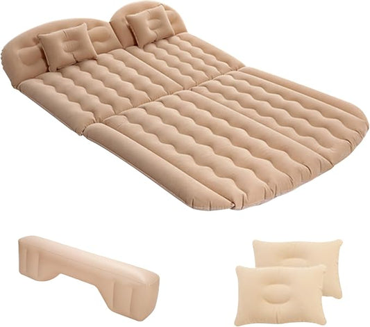 Ergocar Inflatable Mattress Soft Plant Velvet Thickened Air Mattress Car Sleeping Mattress Two Pillows Double-Layer Inflatable Valve Storage Bag Suitable for Camping, Traveling, Family