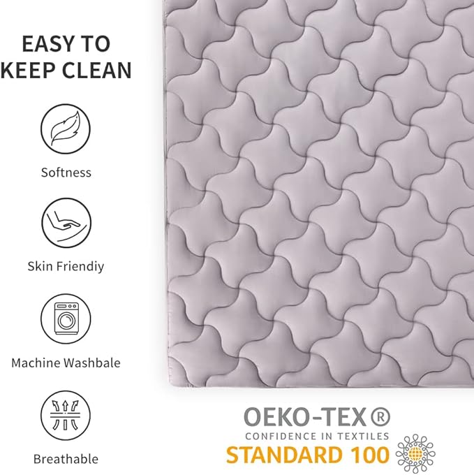 SLEEP ZONE Queen Size Mattress Pad, Cooling Mattress Topper, Quilted Fitted Mattress Cover, Machine Washable Mattress Protector, Soft Fluffy Down Alternative, Deep Pocket 8~21 inch (Grey, Queen)