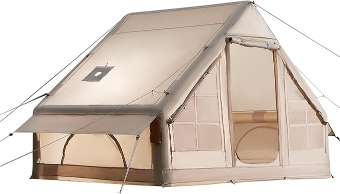 VEVOR Inflatable Tents for Camping, Easy Setup Blow up Tent with Hand Pump, 4 Season Glamping Tent with Stove Jack, Doors & Mesh Windows, Storage Bag Included for Easy Taking