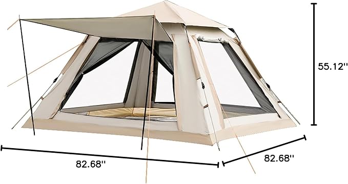 Instant Pop Up Camping Tent for 4-6 Person, 2 Mesh Windows & 2 Doors, Easy Set Up with Vestibule & Rainfly