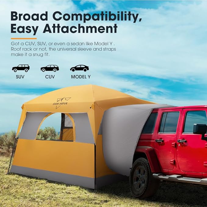 SanHima SUV Tent for Family Camping - Waterproof & Windproof SUV Tailgate Tent with Storage Bag for Van Jeep CUV Model Y, Up to 6-8 Person