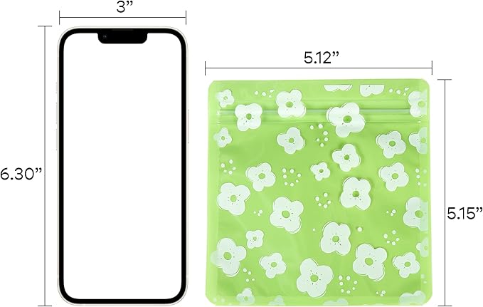 QQ Studio 100 PCS Clear Print Poly Plastic Color Empty Hangover Starter Kit with Resealable Zipper Seal Lock (Flower, 5.12 inch x 5.12 inch)