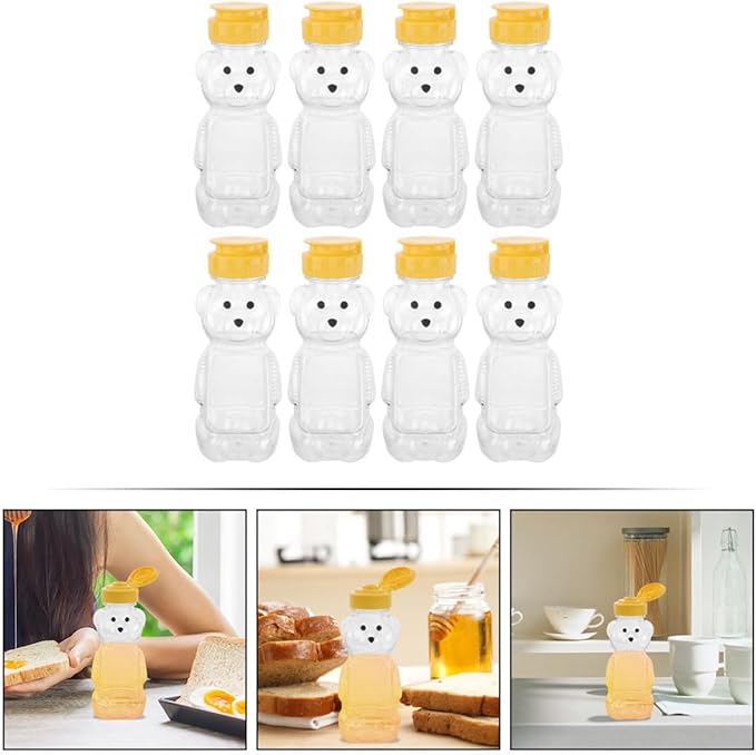 ARTIBETTER 8pcs Bear Shaped Refillable Juice and Milk Bottles, Food-grade Plastic Containers for Honey, Ketchup Storage, Leak-proof Design for Kitchen and Dining Use