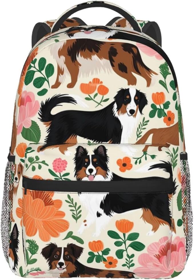 Adults Lightweight Australian Cattle Dog Florals Shoulder Book Bags Big Capacity Shoulder Bag With Adjustable Shoulder Straps for Trekking Work Walking Cycling