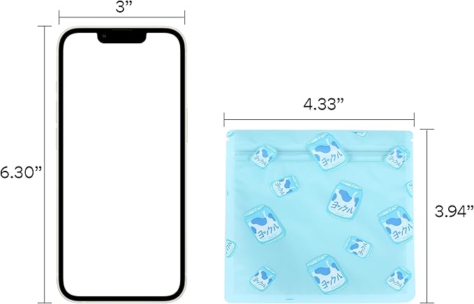 QQ Studio 100 PCS Clear Print Poly Plastic Color Empty Hangover Starter Kit with Resealable Zipper Seal Lock (Japanese Milk, 4.33 inch x 3.94 inch)