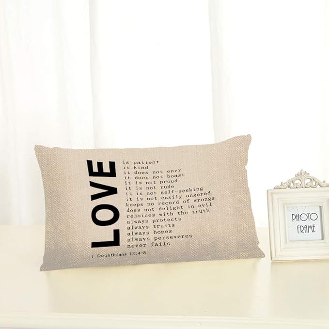 Throw Pillow Cover Love Quote 1 Corinthians 13 4-8 Decorative Pillow Case Home Decor 20x12 Inches Pillowcase