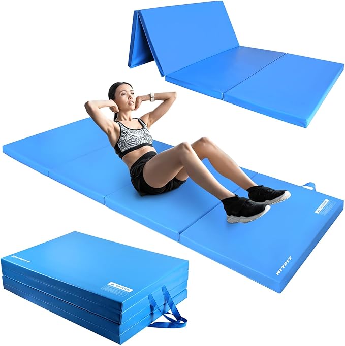 RitFit Upgraded Folding Exercise Mat, 2 Inch Thick Gymnastics Mat 3’x6’,4’x8’,4x10’,2'x8' with Carrying Handles for Yoga, MMA, Stretching, Core Workouts and Home Gym Protective Flooring
