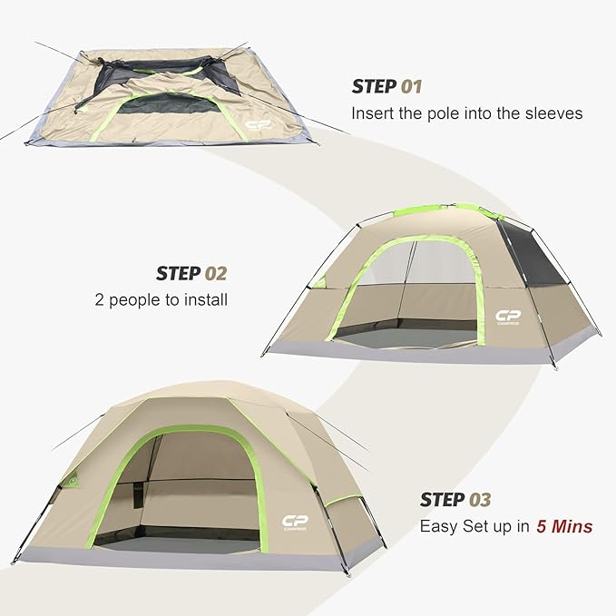 Tents for Camping 4 Person Tent Waterproof Windproof Double Layer Camping Tent, Easy Setup Dome Tent with Large Mesh Windows & Wider Door for Outdoor Camping & Hiking