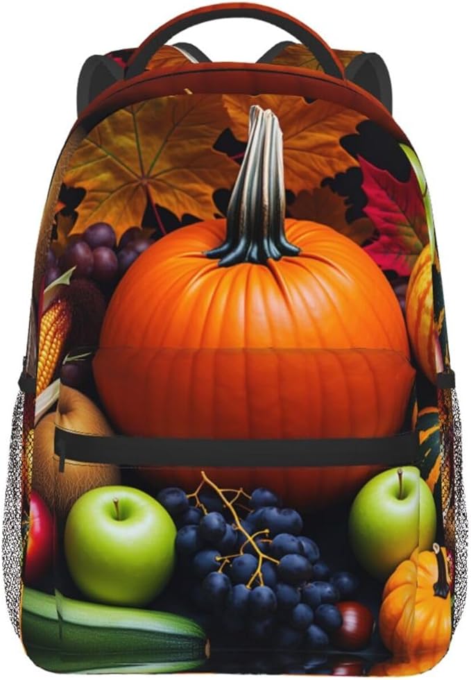 Backpack Polyester Multipurpose Anti-Theft Thanks Giving Pumpkin Corn Fruit Art Shoulder Bag Big Capacity Gym Outdoor Hiking Backpack With Padded Straps