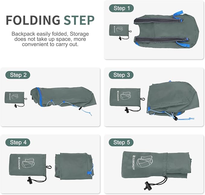 20L Hiking-Daypack Lightweight Foldable Travel Packable Backpack for Camping Cycling Outdoor, Gray