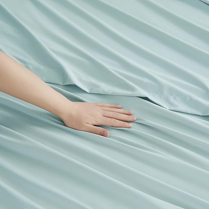 Clara Clark Queen Sheets, 6 Piece Set - Hotel Luxury Sheets for Queen Size Bed, Super Soft Bedding Set, Aqua Light Blue