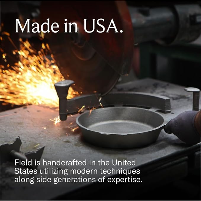 Field Cast Iron Starter Set -10.25 Inch Cast Iron Skillet with Cleaning Kit: Natural Fiber Brush, Chain Mail Scrubber & Organic Seasoning Oil – Lightweight, Preseasoned, Made in USA, Vintage Design