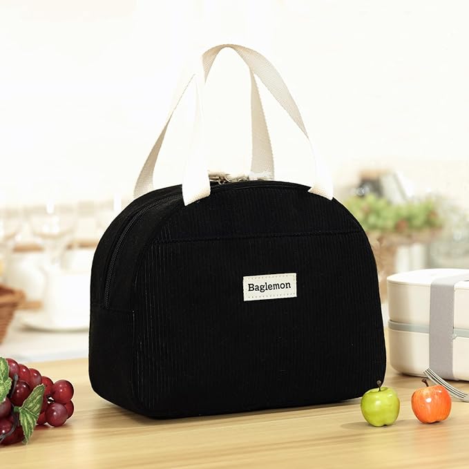 Lunch Bag for Women Men Cute Corduroy Lunch Tote Bags Reusable Insulated Lunch Box Large Capacity Reusable Insulated Cooler for Work/Picnic/Travel