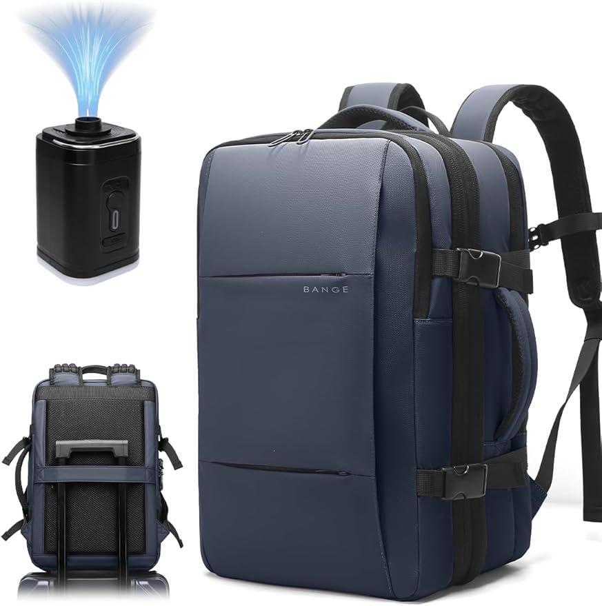 BANGE Backpack with Anti-Theft Vacuum Compression Travel Backpack,Expandable Backpacks with Pump for Airplanes