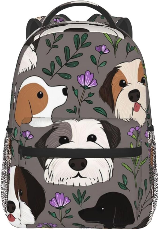 Daypack Lightweight Multipurpose Anti-Theft Boxer Dogs And Flower Shoulder Bag Large Capacity Laptop Book Bag Rucksack With Adjustable Shoulder Straps