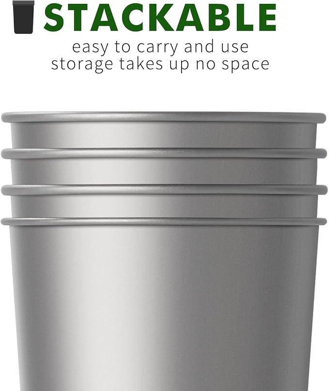 Titanium Pint Cup 500ml/17oz, Stackable Premium Metal Drinking Cups, Reusable Beer Juice Cup, Suitable for Home, Party, Camping, Outdoor, Indestructible (Large)