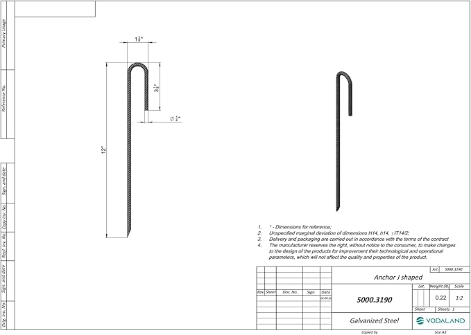 Vodaland Rebar Stakes J Hook Extra Heavy Duty 1/4 inch Coated Steel Ground Anchors with Chisel Point End (10)