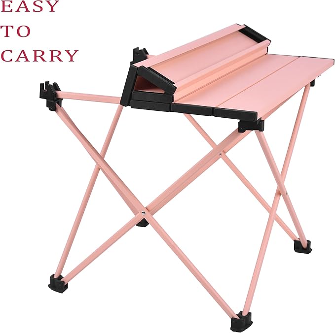 Grope Portable Camping Table with Aluminum Table Top, Folding Beach Table Easy to Carry, Prefect for Outdoor, Picnic, BBQ, Cooking, Festival, Beach, Home (Pink-M)