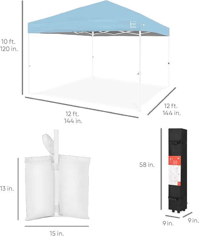 Best Choice Products 12x12ft Pop Up Canopy Tent, Outdoor Shade, 1 Person 1 Minute Set Up, Carry Case, 4 Weight Bags - French Blue/White