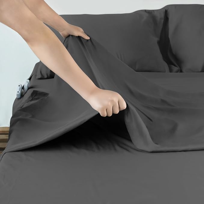 Deep Pocket Twin XL Sheet Sets - Extra Long Twin Sheets - 4 Piece Bed Sheets Twin XL Fade Resistant Fits 16in to 24in Pillow Top Air Bed Mattress - Black