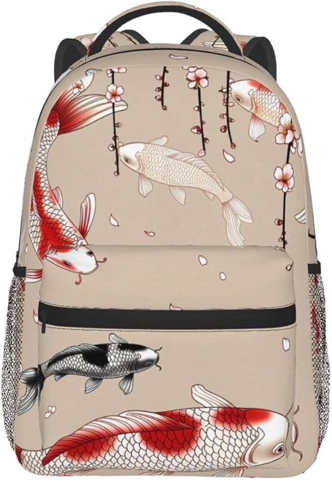 Rucksack Anti-Theft Multipurpose Big Capacity Carry On Bag, Fish Carps Animals Wildlife Traveling Camping Backpack With Side Pockets