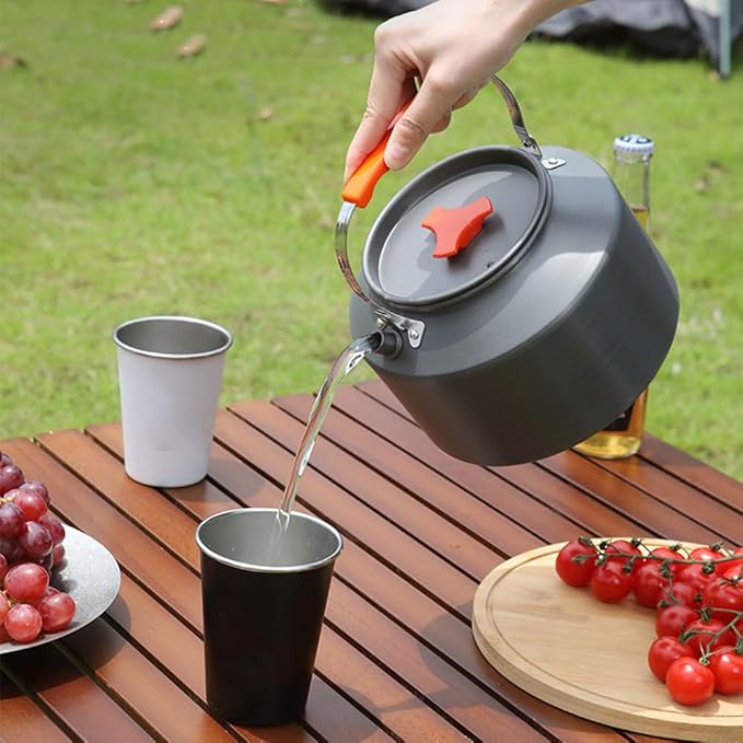 MiOYOOW Camping Kettle, 1.1L Aluminum Stovetop Tea Kettle with Anti-Scald Handle, Portable Coffee Pot for Outdoor Hiking Camping Picnic Traveling
