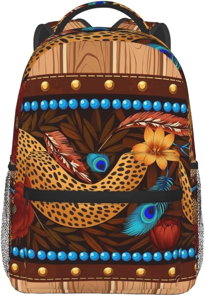 Shoulder Book Bags Anti-Theft Multipurpose Big Capacity Bookbag, 90S Sunflower Leopard Travel Hiking Backpack With Smooth Zippers